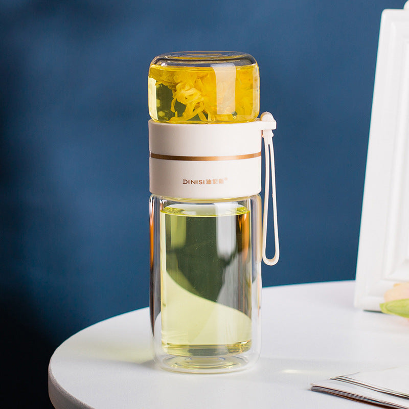 Double-Walled Glass Water Bottle with Tea Infuser – Leak-Proof Premium
