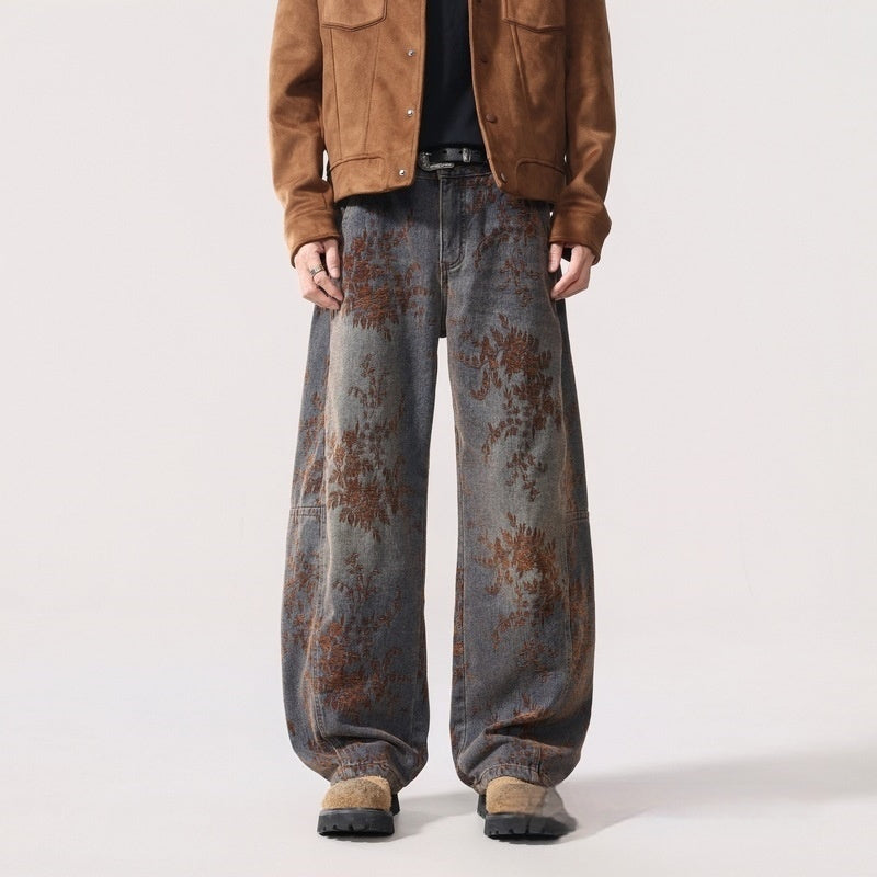 Herren Vintage Fleece Jeans Bestickt – American Style Denim Hose