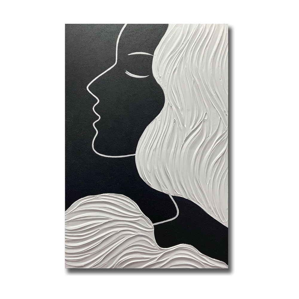 Black and White Portrait Oil Painting | Nordic Abstract Modern Wall Art
