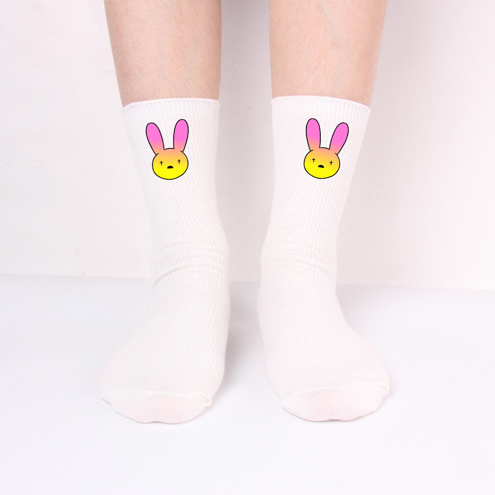 Unisex Rabbit Baumwollsocken Lang – Schwarz Weiß Trend Socken