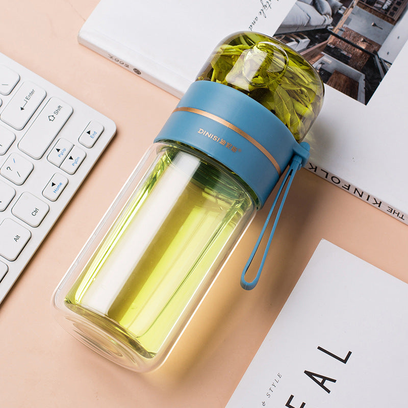 Double-Walled Glass Water Bottle with Tea Infuser – Leak-Proof Premium