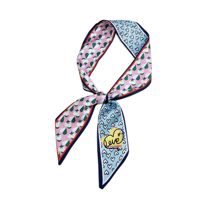 Narrow Women's Silk Scarf Thin Elegant Neckerchief Versatile