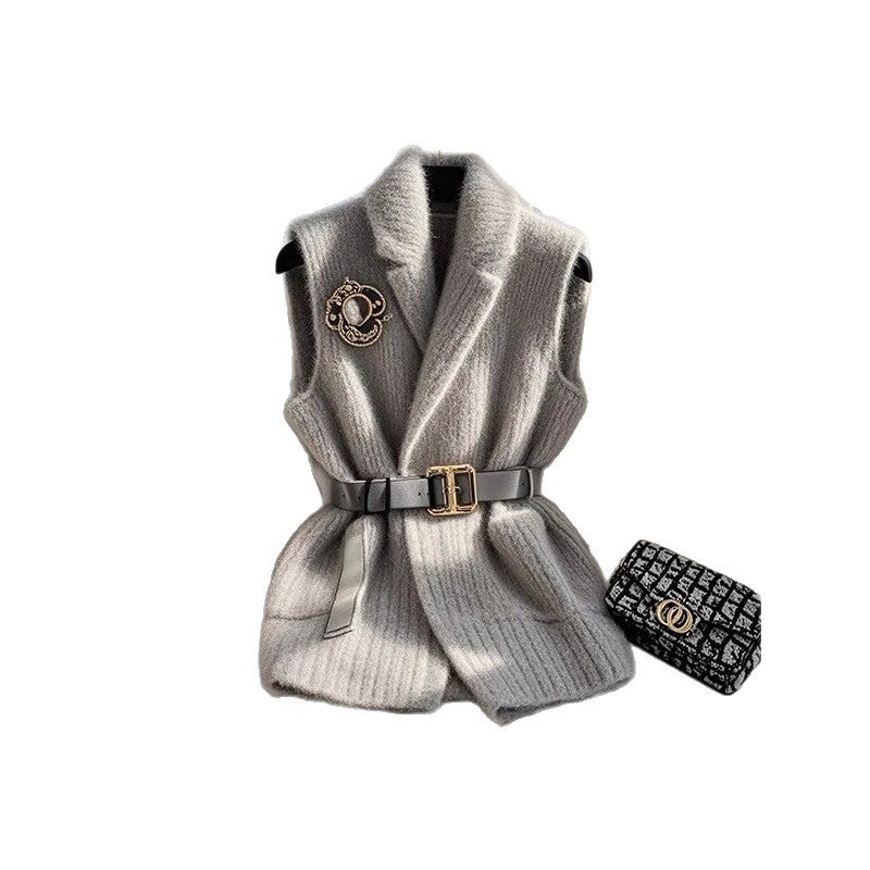 Damen Strickweste Grau Elegant | Warme Knitwear Mode