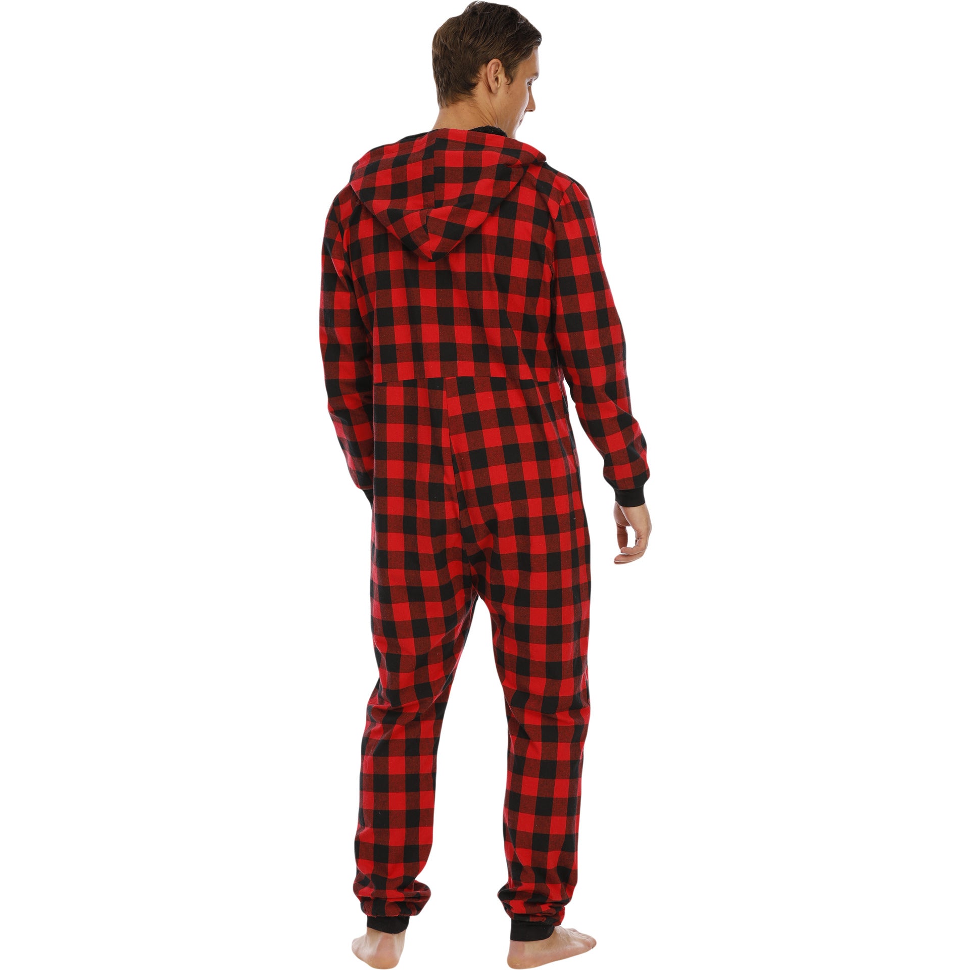 Herren Flanell Overall Pyjama | Kariert Kapuze Warm