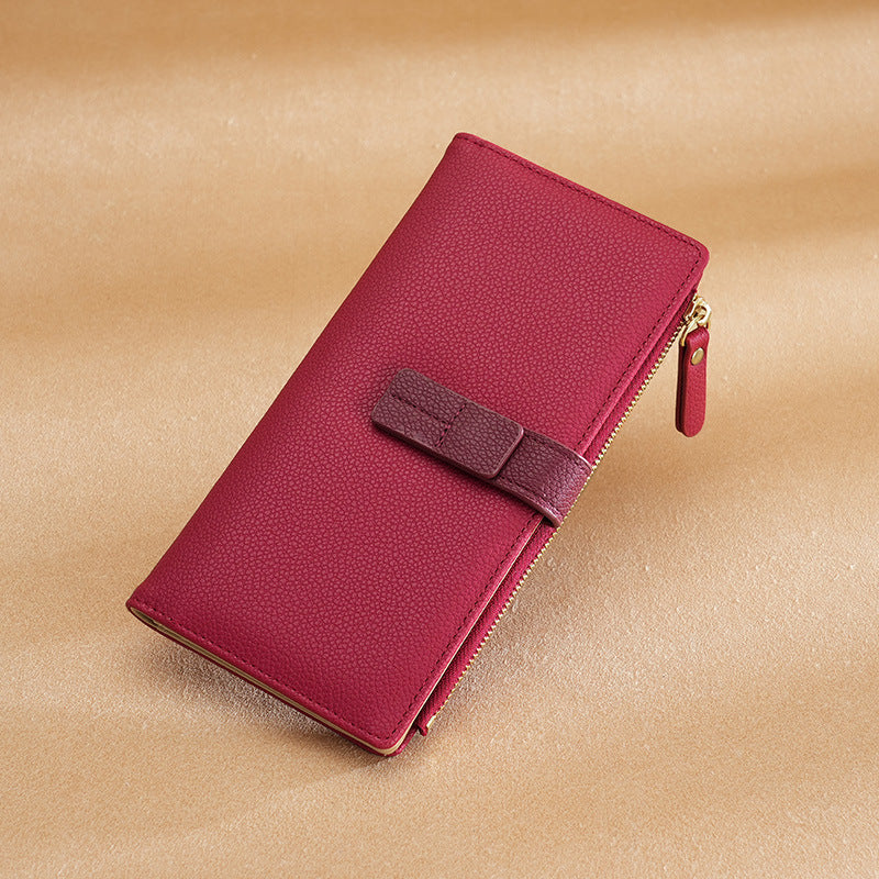 Women's long wallet with many card slots, zipper, elegant