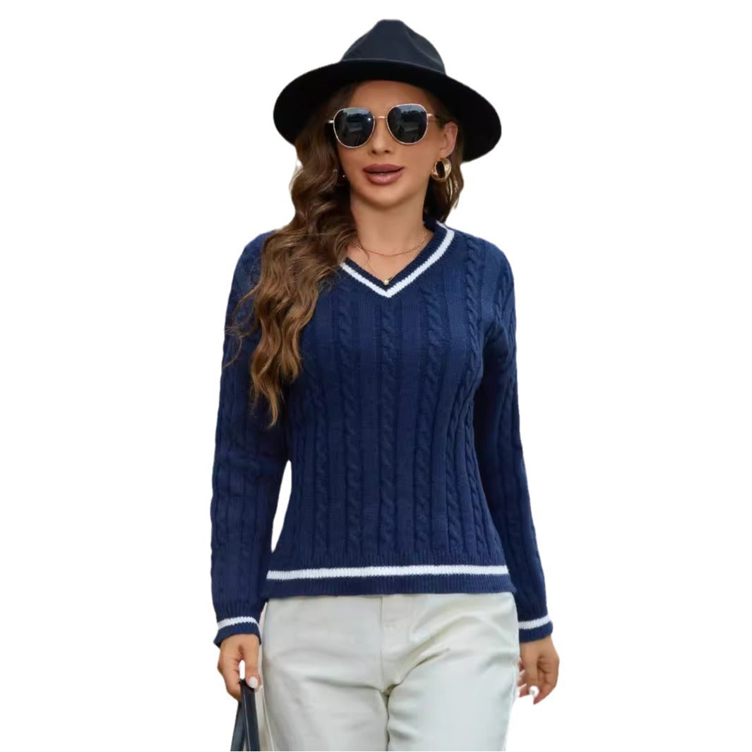 Damen V-Ausschnitt Pullover | Eleganter Strickpullover Stil