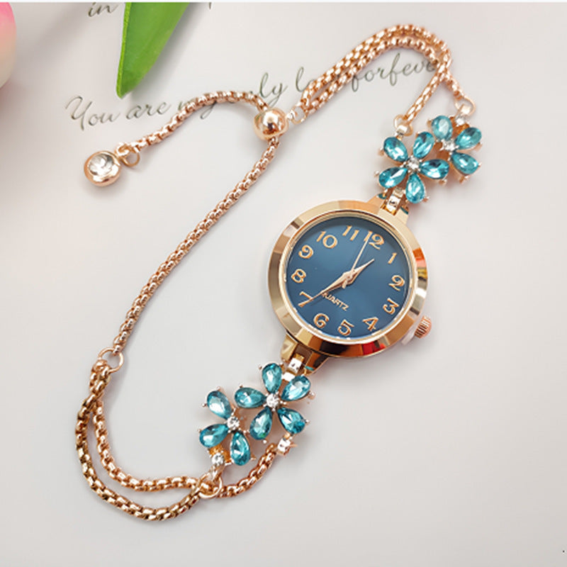 Ladies' Luxury Wristwatch, Flower Shape – Jewelry Watch with Rhinestones