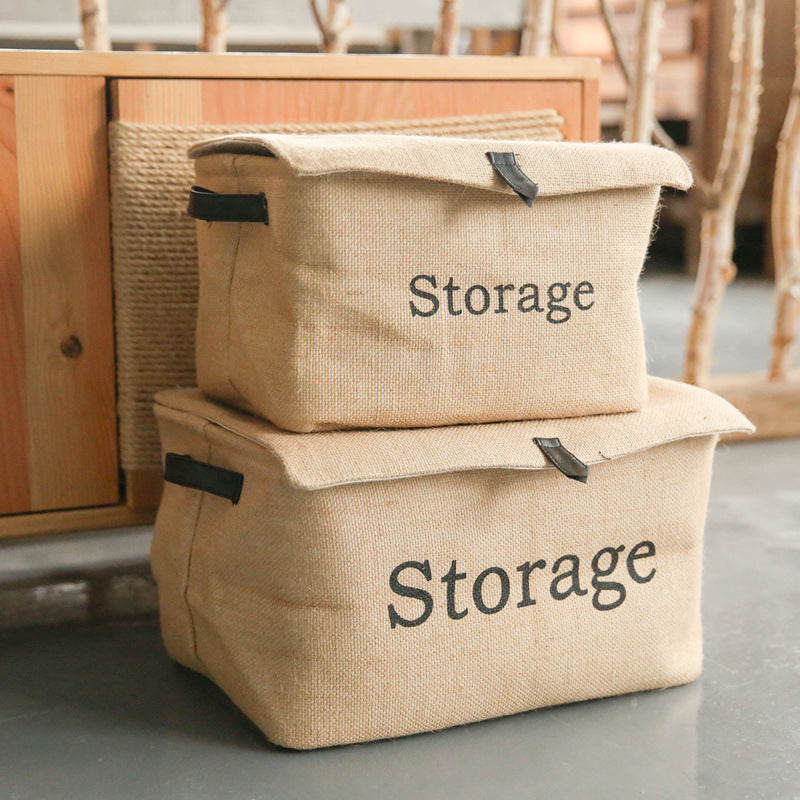 Storage box linen foldable retro lid organizer stylish