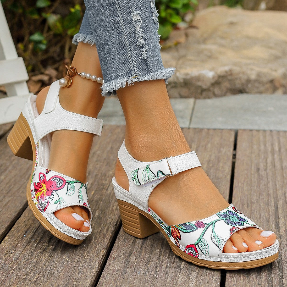 Women's Sandals Heel Velcro Comfortable Elegant Summer Shoes