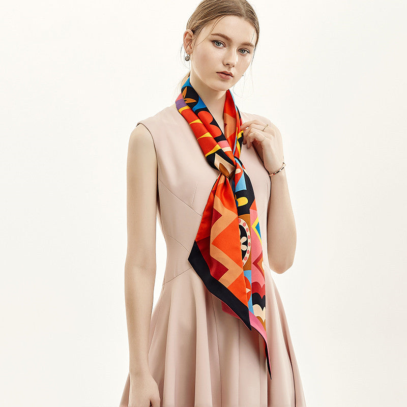 Double-sided Silk Scarf Women Elegant Soft Floral Scarf