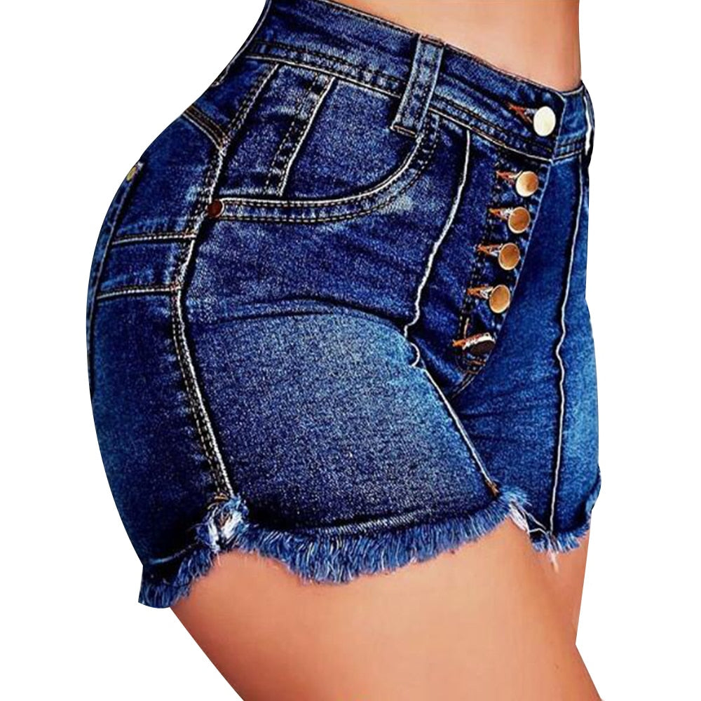 Dark Blue High-Waist Hotpants | Women's Distressed Denim Shorts