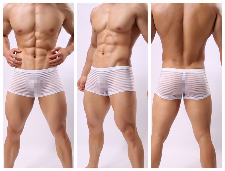 Men's Transparent Striped Boxer Briefs - Breathable Sexy Underwear