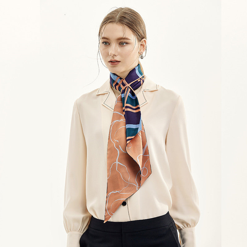Double-sided Silk Scarf Women Elegant Soft Floral Scarf