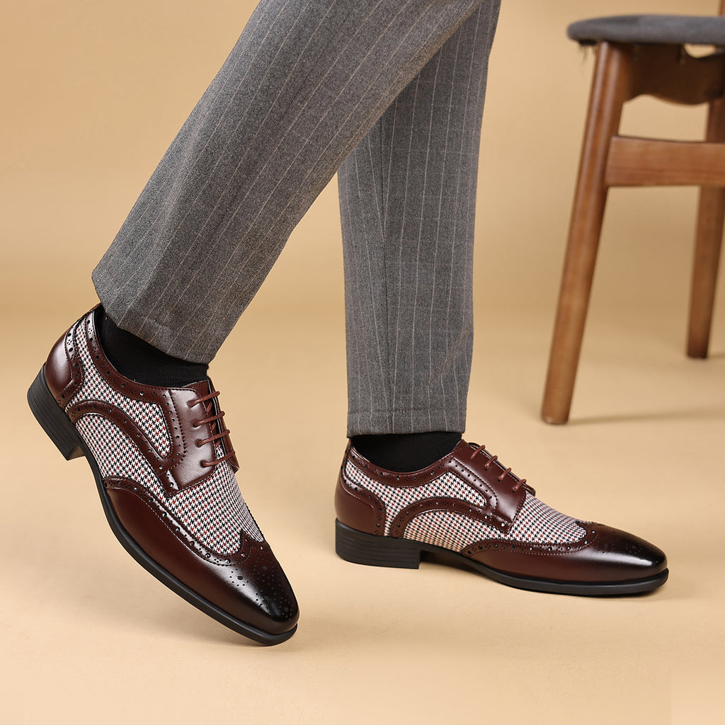 Men's Leather Houndstooth Loafers | Elegant Slip-On Shoes