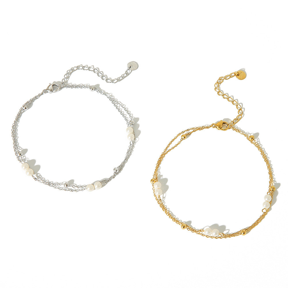 Double-Layered Pearl Anklet – Multi-Strand Women's Anklet in a Creative Boho Design