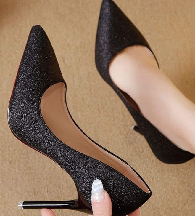 Women's High Heels Silver Black Mesh Sequins | Sexy Glamour Shoes