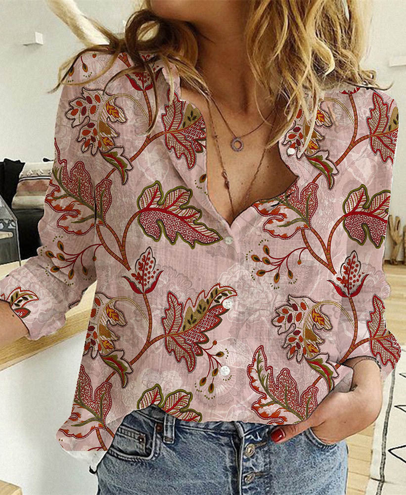 Damen Langarmbluse Elegant | Modische Bluse mit Knopfleiste