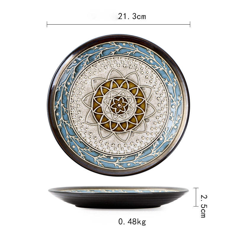 Keramik Teller Vintage | Japanischer Stil Flacher Design Teller