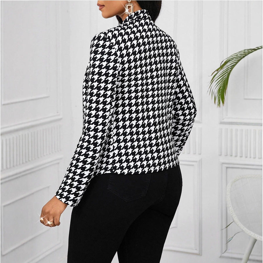 Damen Hahnentritt Blazer Mantel – Eleganter Herbst Winter Cardigan