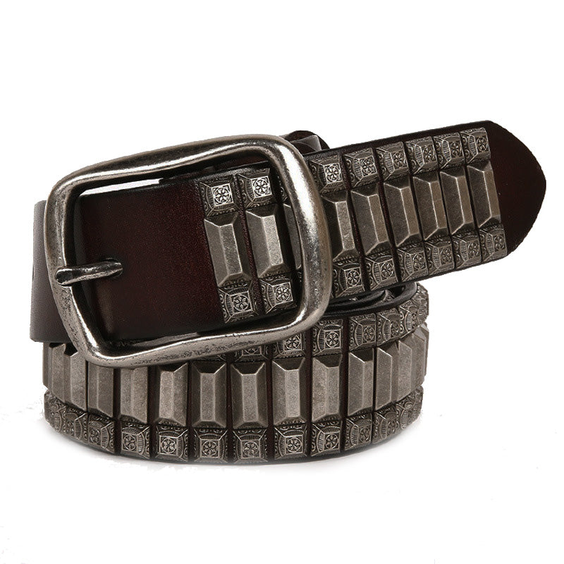 Retro Studded Leather Belt | Unisex Hip Hop Designer Belt