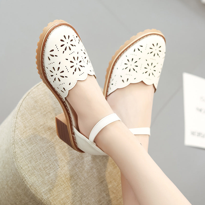 Women's Roman Sandals | Elegant Cut-Out Block Heel Shoes