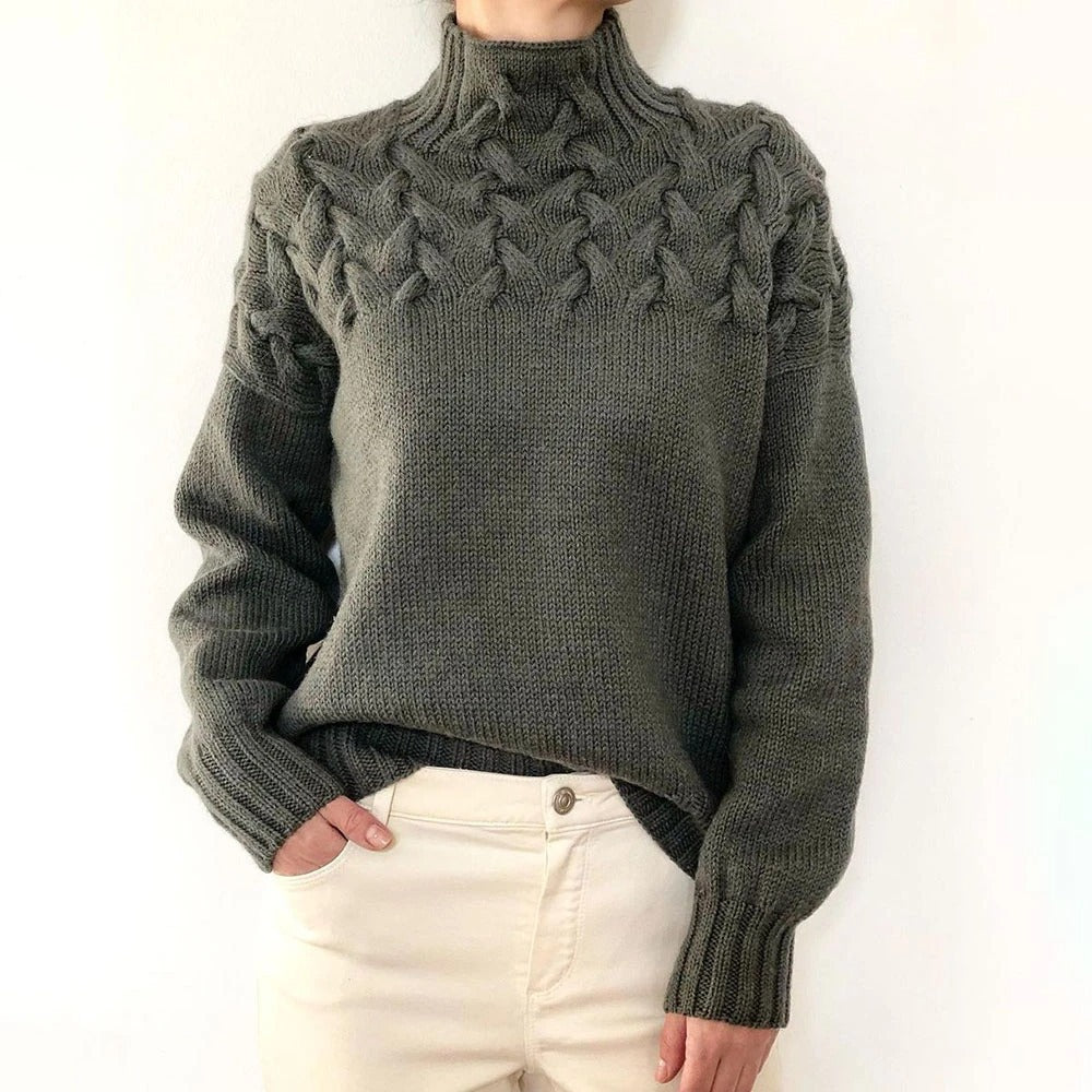 Cable Knit Turtleneck Sweater – Elegant Women's Long-Sleeve Knit Sweater