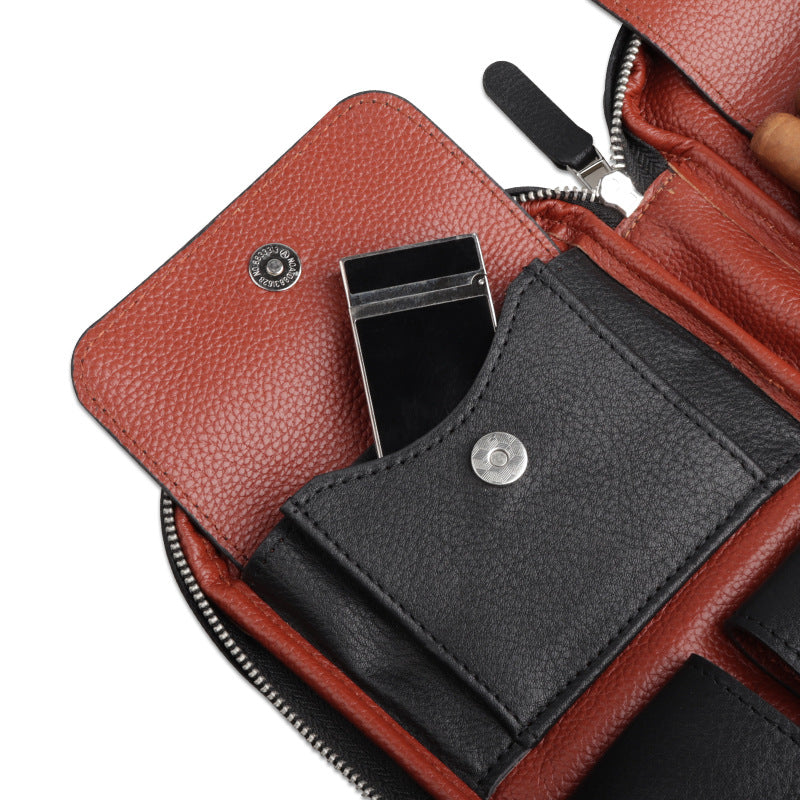 Leather Cigar Case | Travel Cigar Pouch with Humidification System