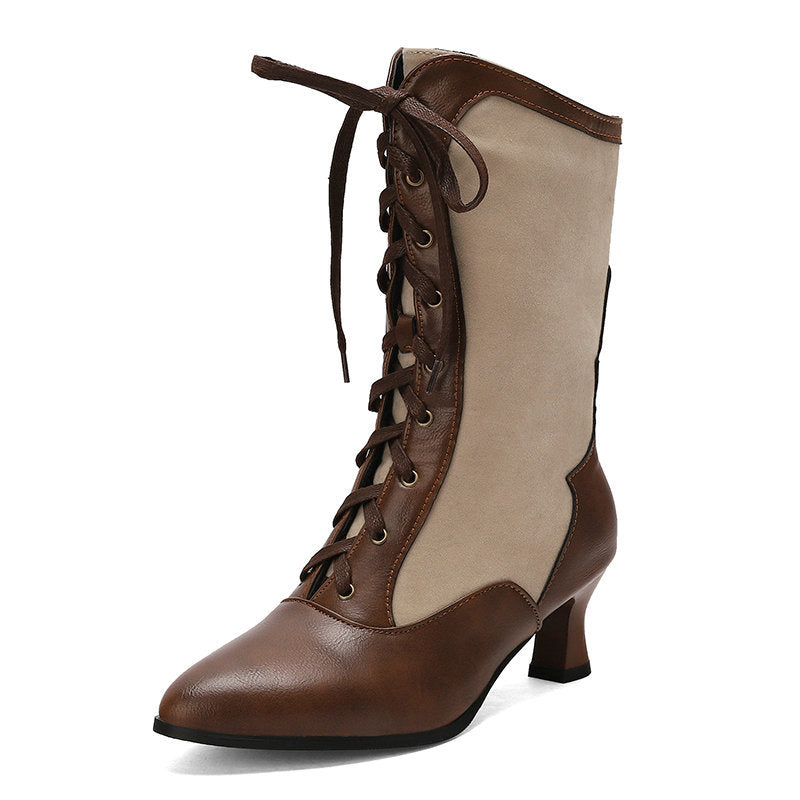 Women's Over-the-Knee Boots Pointed Toe - Color Block Lace-Up Boots
