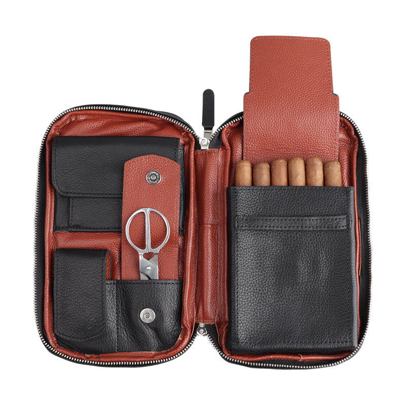 Leather Cigar Case | Travel Cigar Pouch with Humidification System