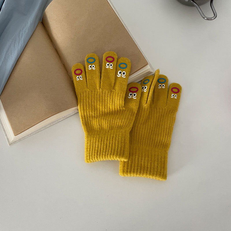 Damen Fingerlose Handschuhe mit Emoji Design – Korean Style