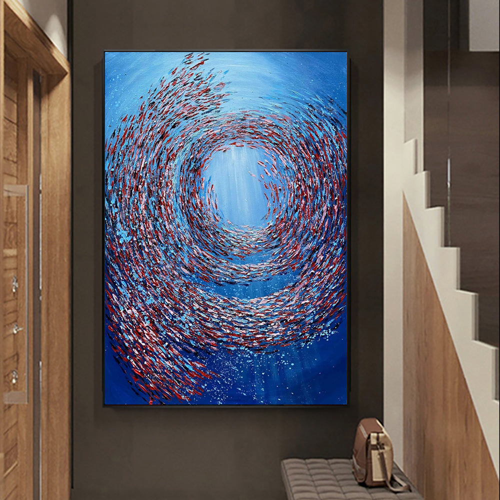 Fish Vortex Oil Painting | Abstract Palette Knife Art Canvas Modern