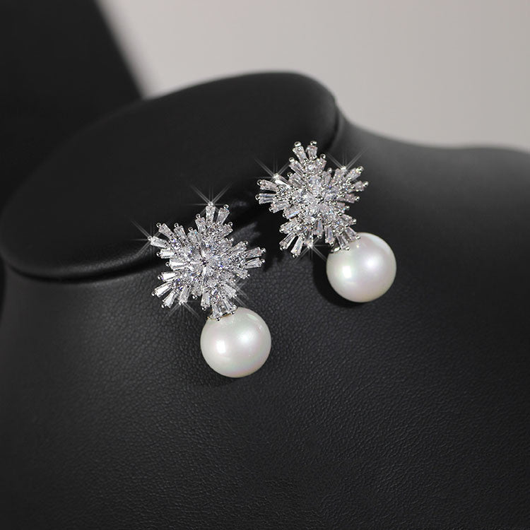 Luxurious Pearl Zirconia Jewelry Set in Korean Design – Necklace & Earrings for Elegant Occasions