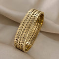 Unique Bohemian Style Stainless Steel Leaf Motif Bracelet, opens wide