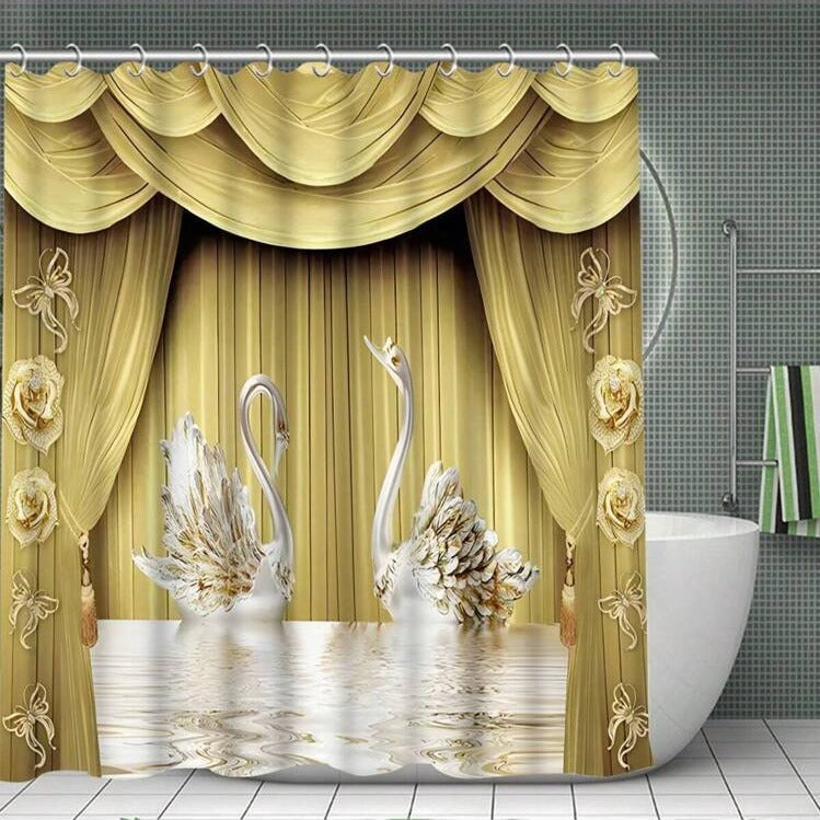 Shower Curtain Swan | Waterproof Elegant Modern Bathroom