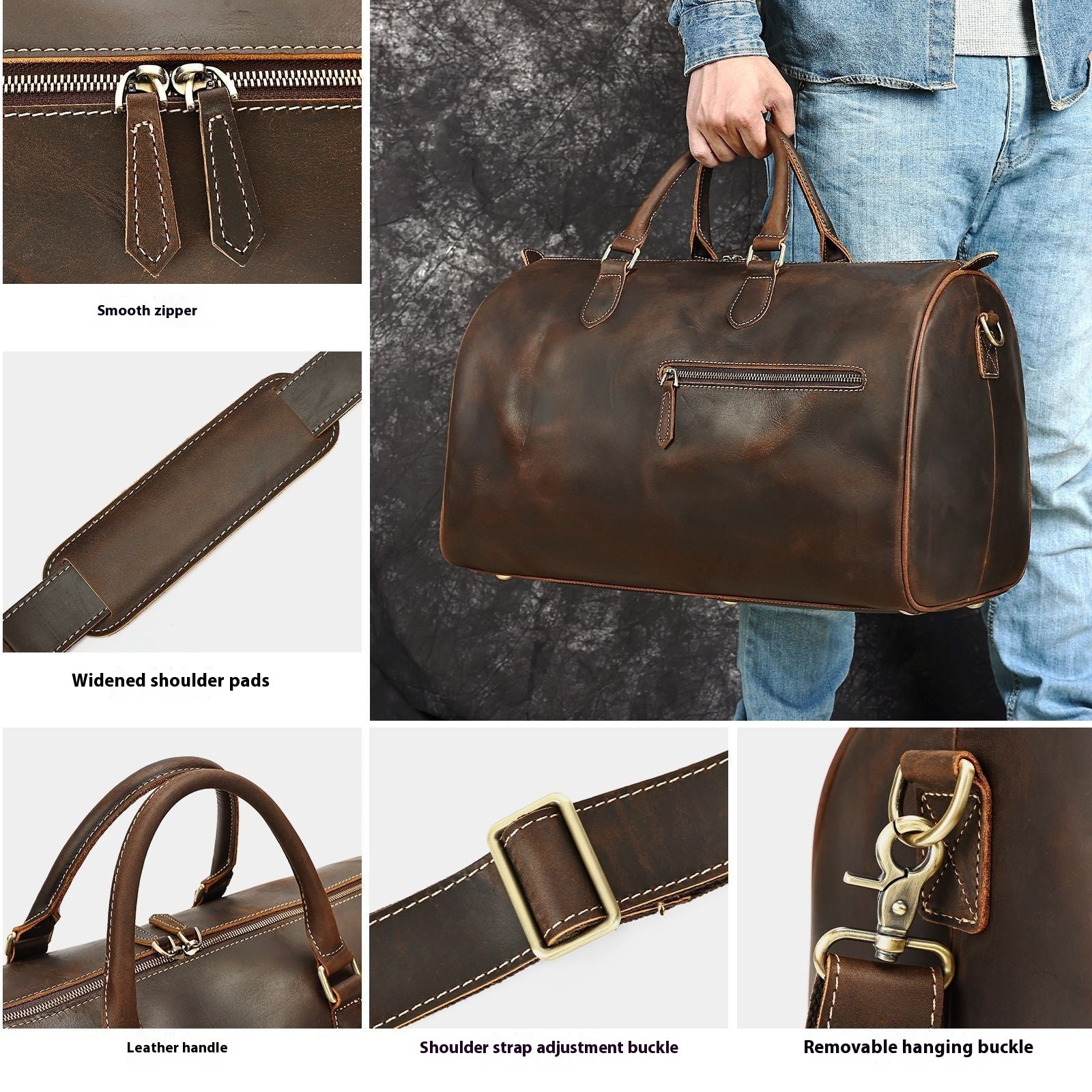 Vintage Leather Shoulder Bag Large Travel Bag | Crossbody Stylish