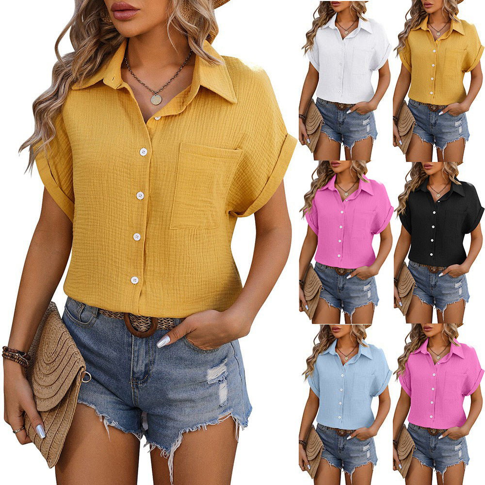Damen Chambray Bluse Kurzarm | Lässiges Sommer Shirt