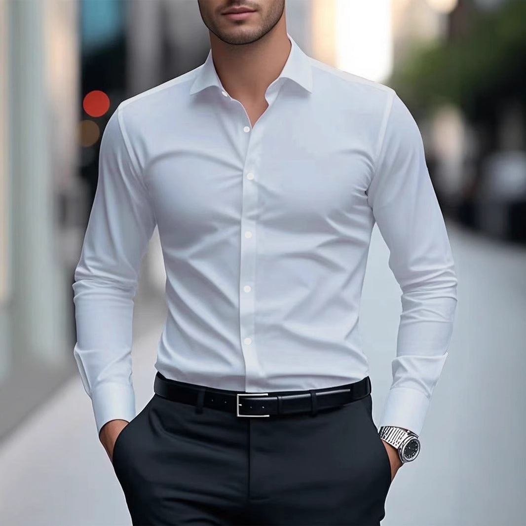 Men's White Business Shirt | Slim Fit Long Sleeve Office Shirt Elegant