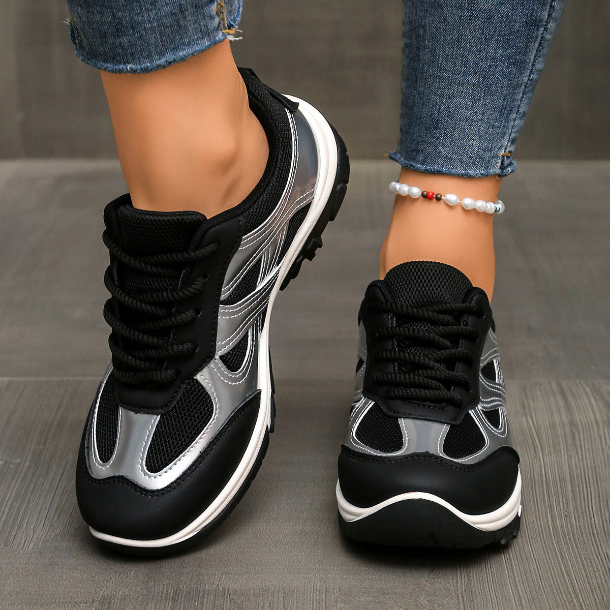 Retro Damen Halbschuhe | Colorblock Sneaker im Vintage Style