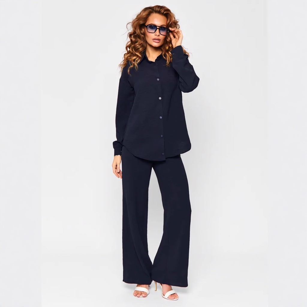 Women's French Chic Loungewear Set - Loose Shirt & Pants Two-Piece