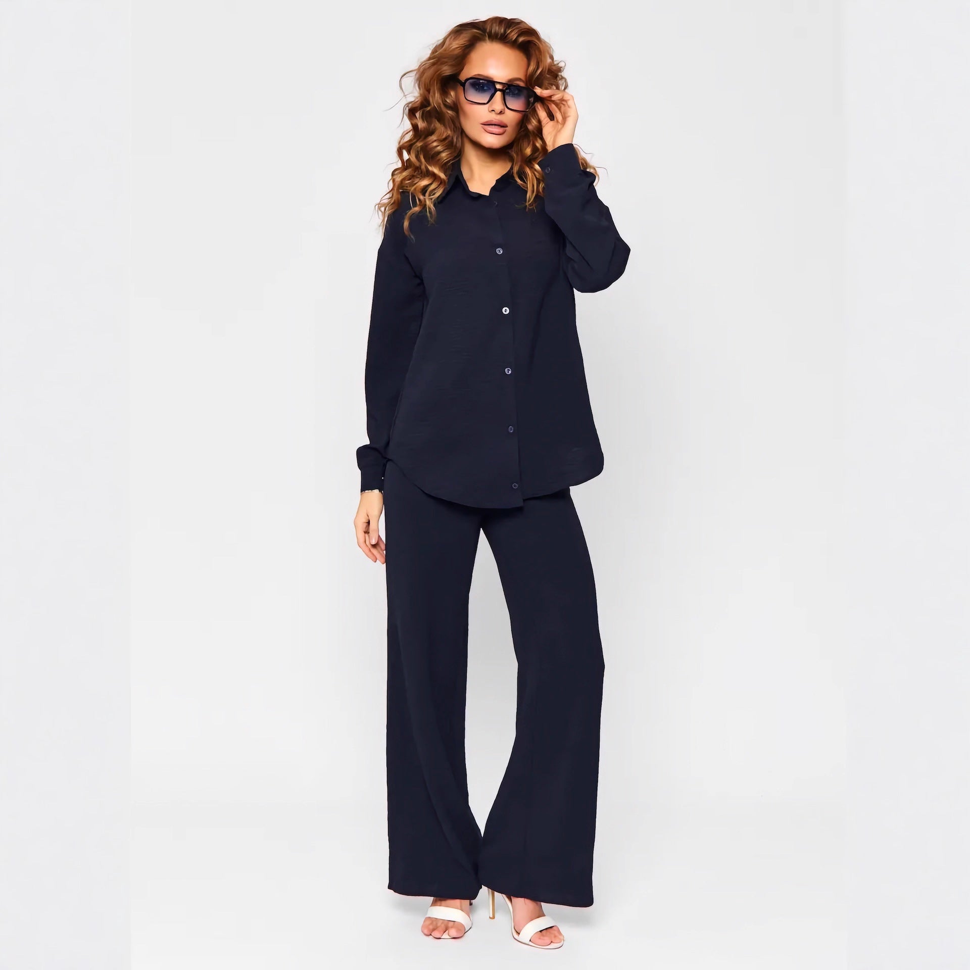 Women's French Chic Loungewear Set - Loose Shirt & Pants Two-Piece
