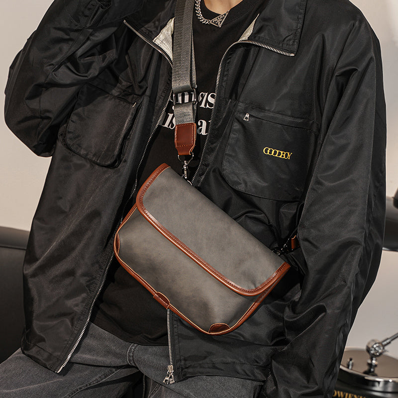 Men's Leather Shoulder Bag Check | Crossbody Street Messenger Bag