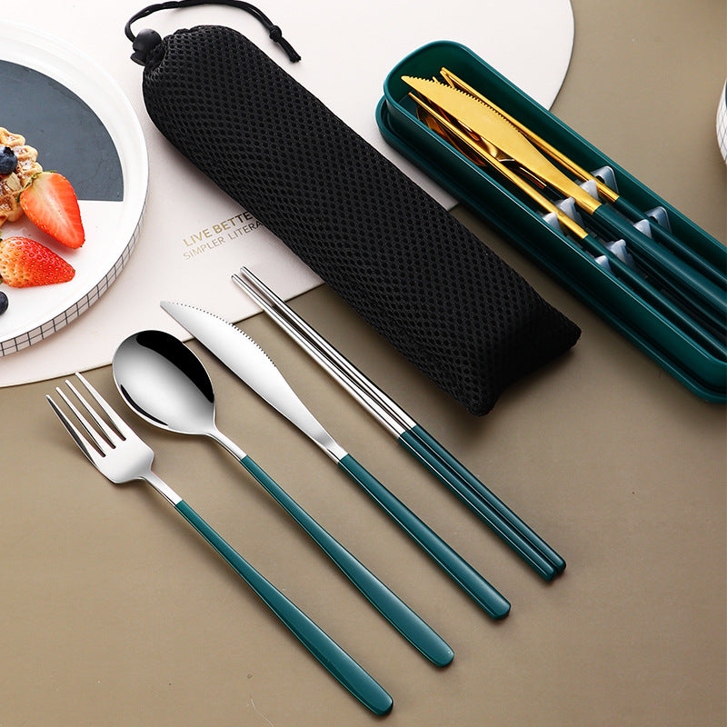 Edelstahl Besteckset Gold | Reise Camping Besteck mit Etui