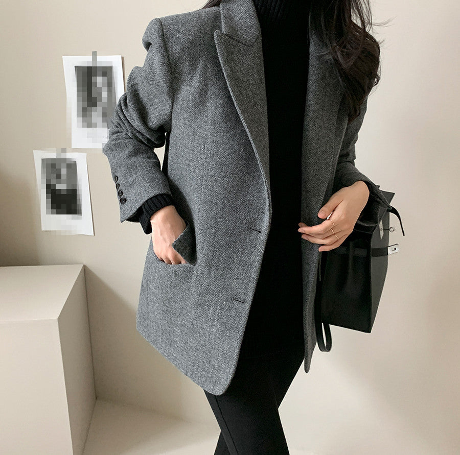 Damen Wollblazer Einfarbig – Elegant, Warm & Zeitlos