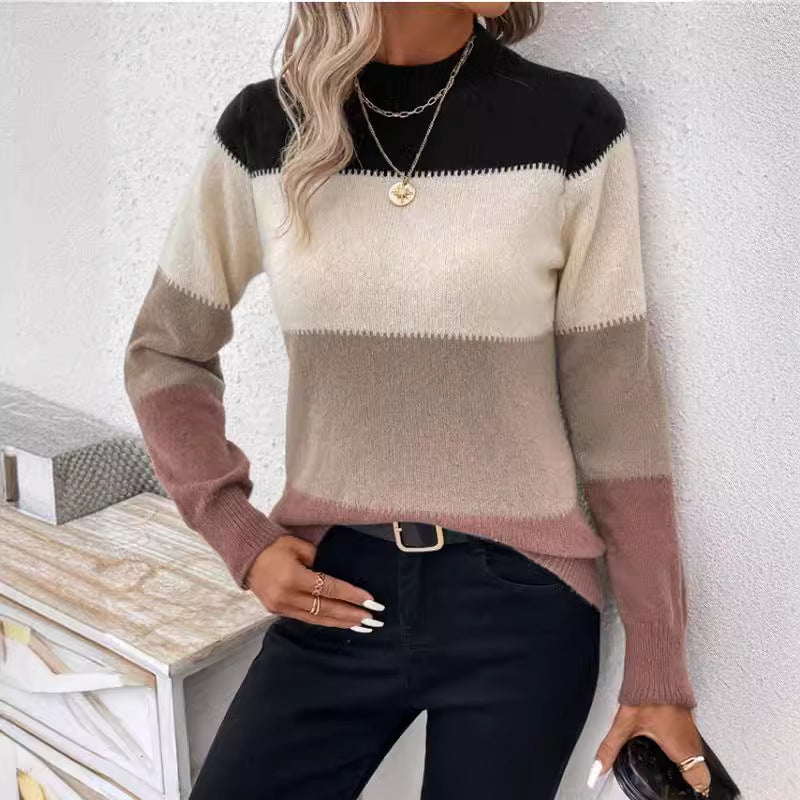 Damen Colorblock Strickpullover | Casual Winterpullover