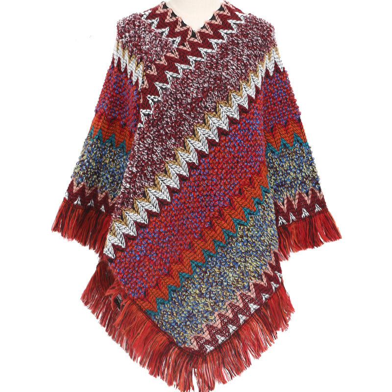 Women's Poncho Ethnic Warm Colorful Autumn Winter Cape Stylish