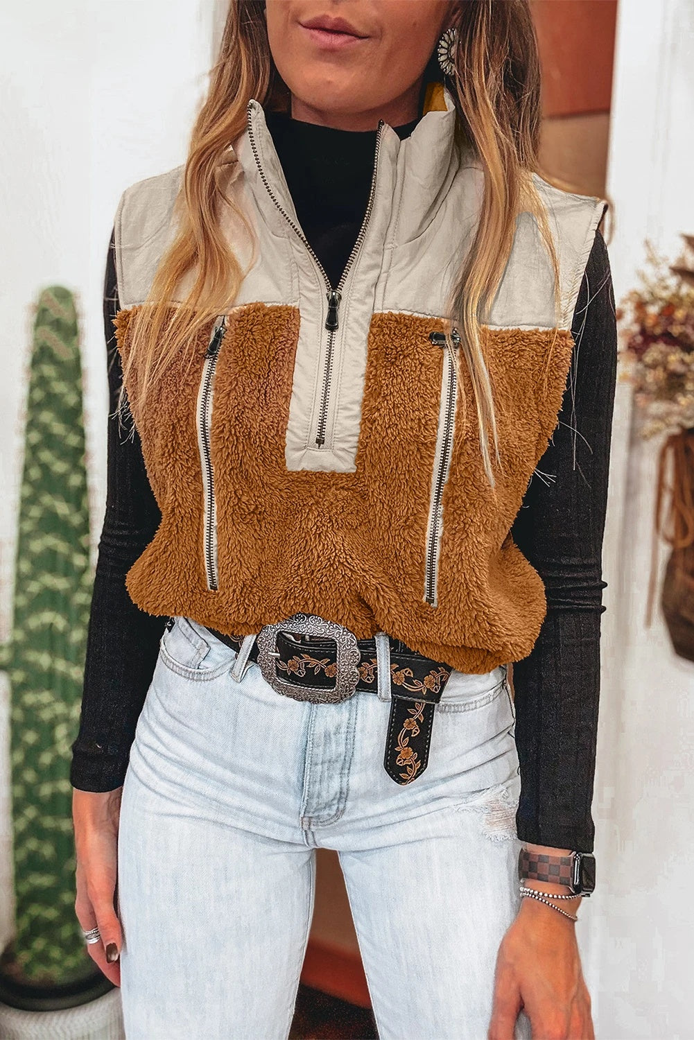 Damen Wollweste mit Stehkragen | Elegante warme Strickweste