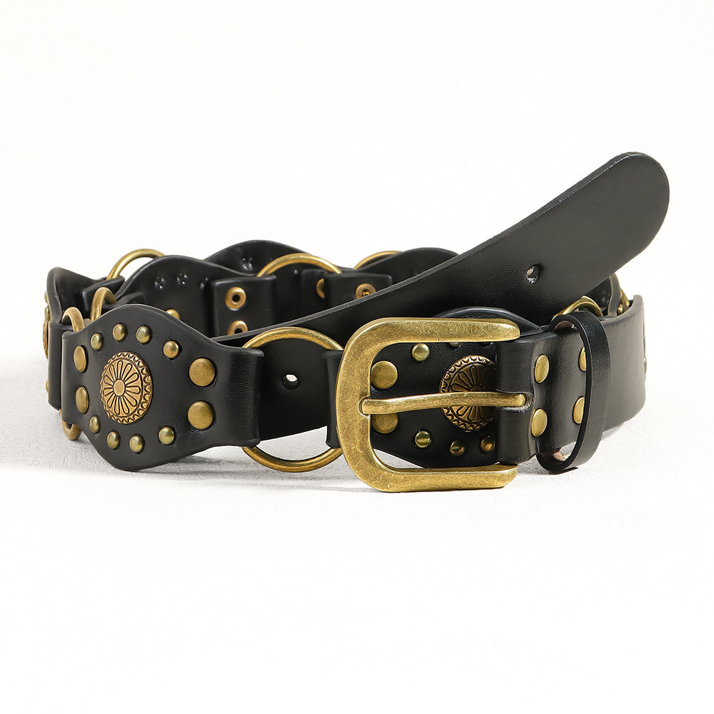 Vintage Belt Unisex | Studded Metal Buckle Punk Style