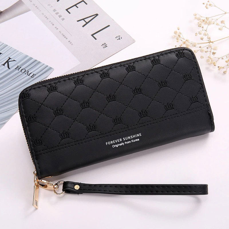 Women's Clutch Wallet with Crown Embroidery | Elegant Long Wallet