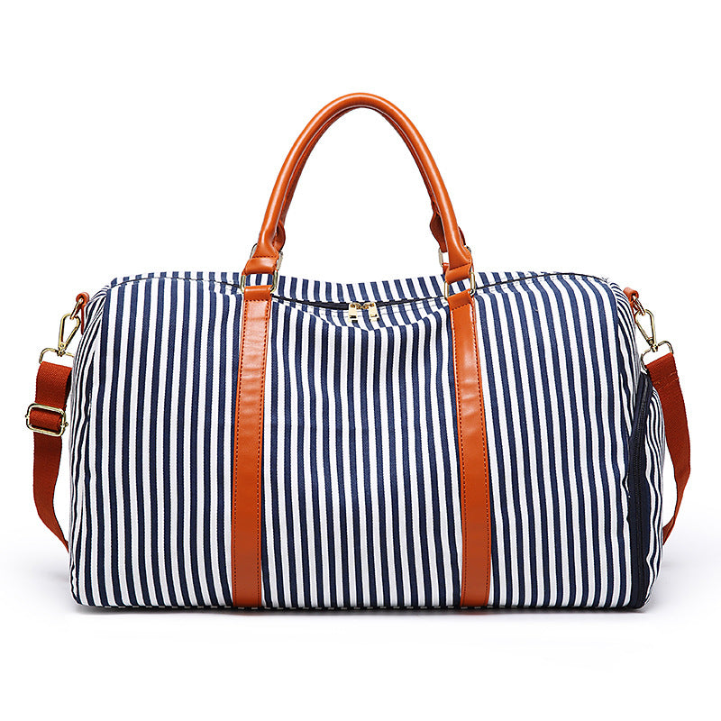 Large Canvas Travel Bag with Leather Details – Modern Stripe Design