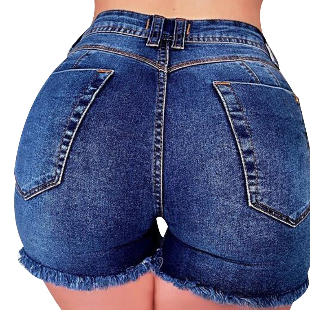 Dark Blue High-Waist Hotpants | Women's Distressed Denim Shorts